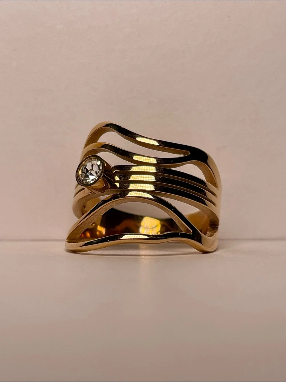 Rose Gold Wave Crystal Ring - Picture 2 of 6